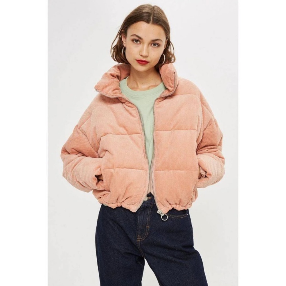 Salmon Pink Topshop Corduroy Puffer Jacket